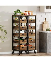 Tribesigns Wood Fruit and Vegetable Storage Rack Set of 2, 5-Tier Narrow Snack Stand Kitchen Stand Fruit Basket, Pull-Out Utility Organizer for Kitche