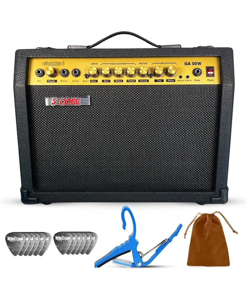 5 Core Guitar Amp 50 Watt Electric Amplifier w Built in 8" Speaker Portable Mini Amps w Aux