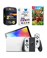 Nintendo Switch White Oled Console with Donkey Kong Country Returns Hd, MightySkins Console and Controller Skin Voucher, and 1 Year Cps Extended Warra