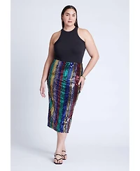 Eloquii Women's Rainbow Striped Sequin Midi Skirt