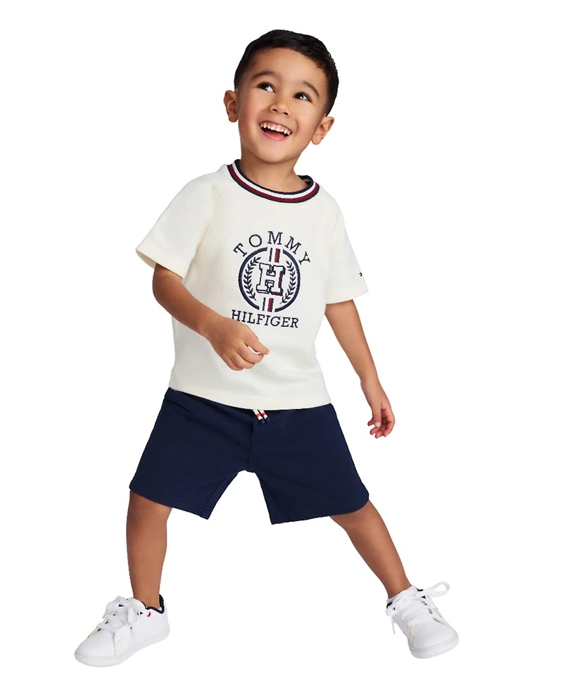 Tommy Hilfiger Toddler Boys 2-Piece Signature Raglan T-Shirt and French Terry Shorts Set