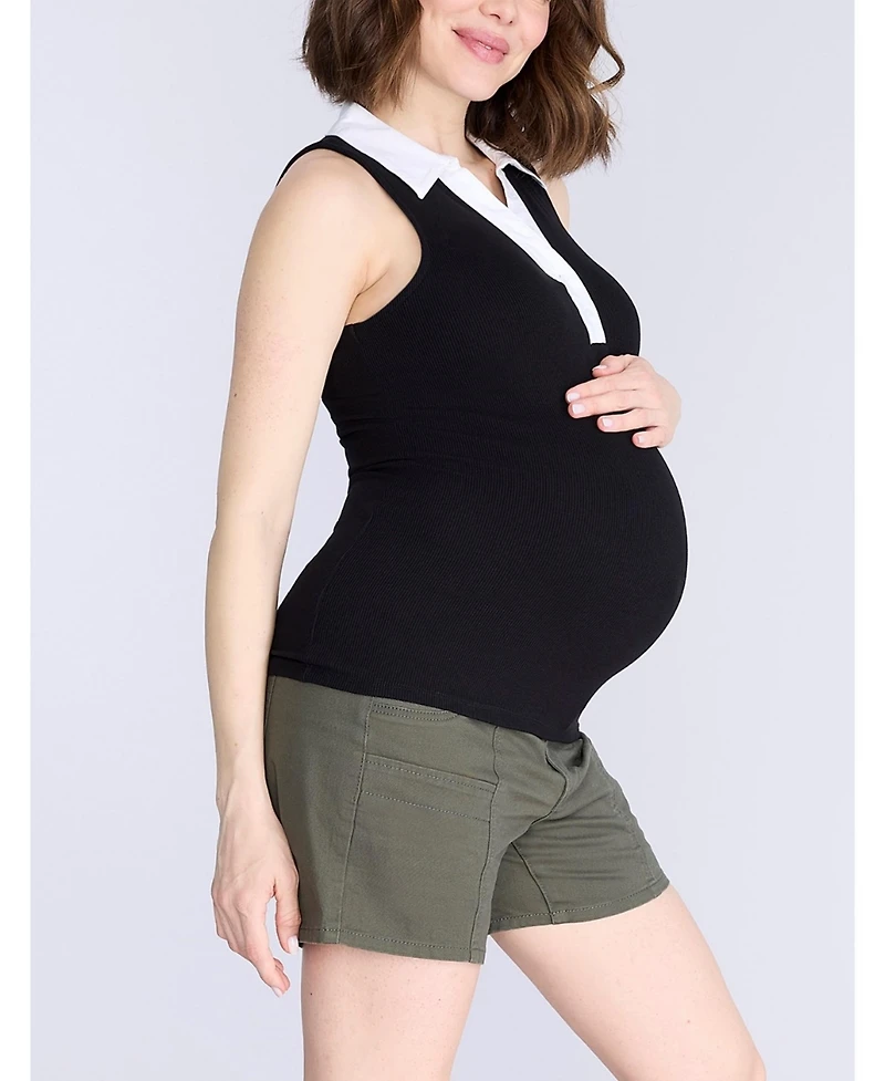 Motherhood Maternity V-Neck Sleeveless Polo Top