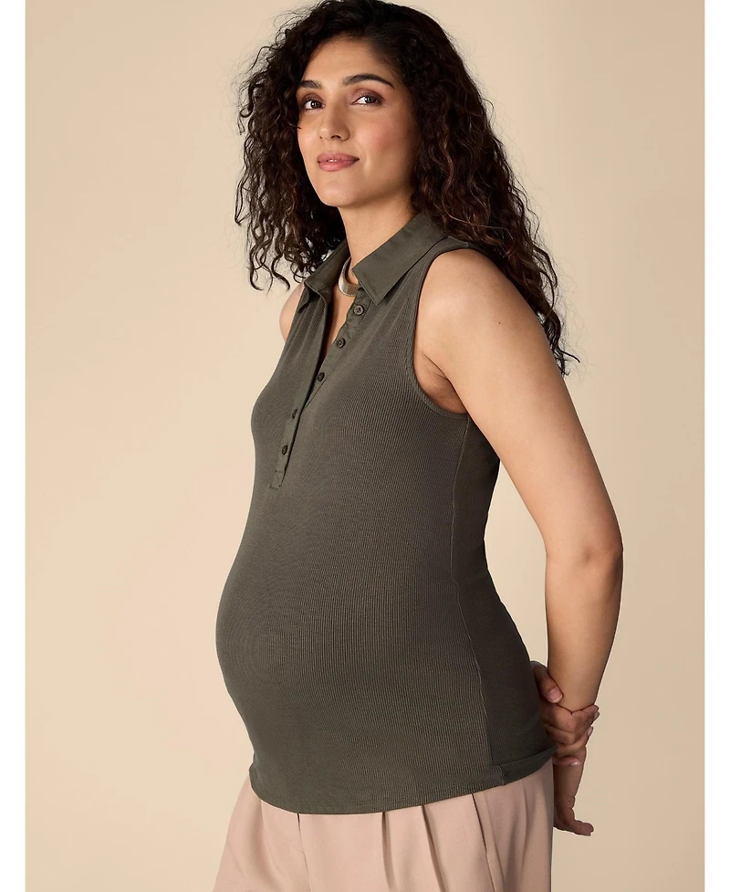 Motherhood Maternity V-Neck Sleeveless Polo Top