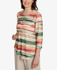 Alfred Dunner Petite Copper Canyon Watercolor Stripe Crew Neck Top