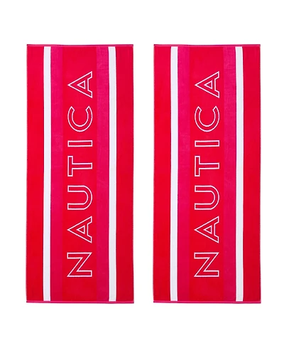 Nautica Logo Stripe Jacquard Beach Towel Set, 68" X 36"