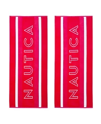 Nautica Logo Stripe Jacquard Beach Towel Set, 68" X 36"