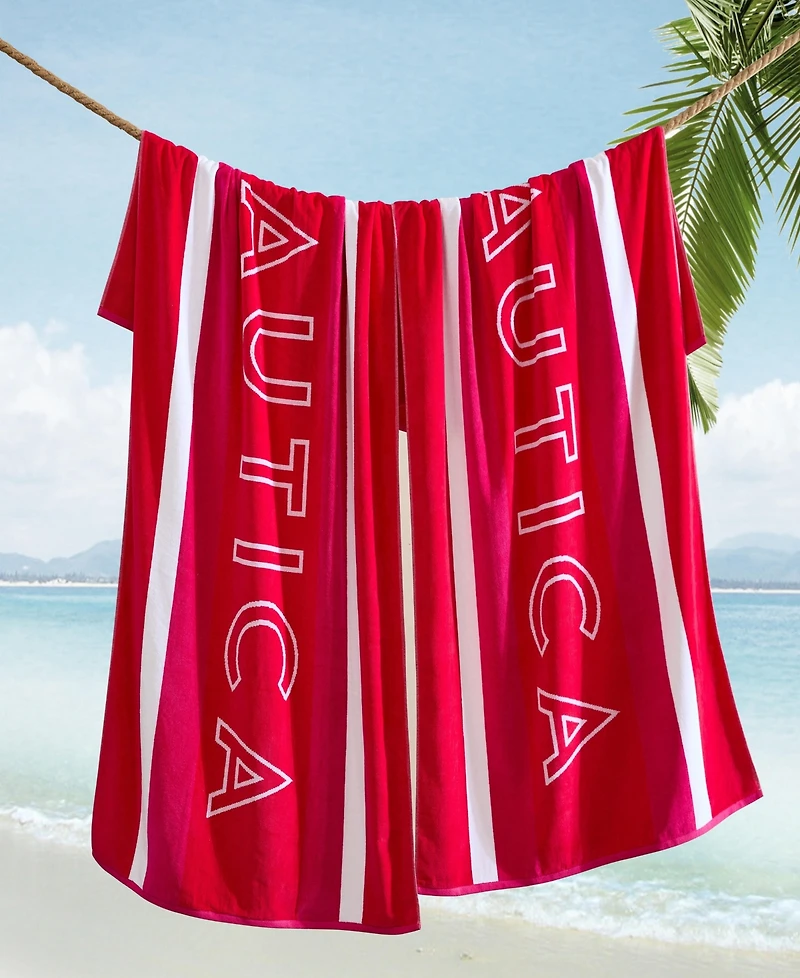 Nautica Logo Stripe Jacquard Beach Towel Set, 68" X 36"