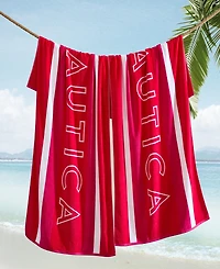 Nautica Logo Stripe Jacquard Beach Towel Set, 68" X 36"