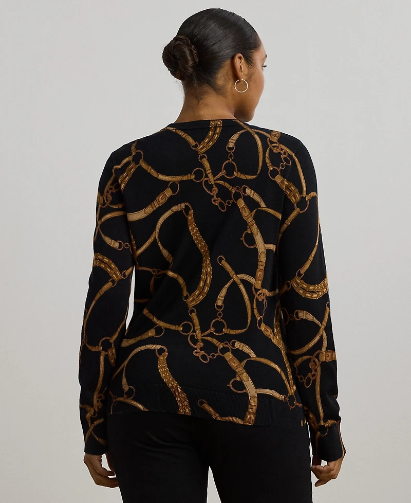 Lauren Ralph Plus Belting-Print Cotton-Blend Sweater