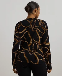 Lauren Ralph Plus Belting-Print Cotton-Blend Sweater