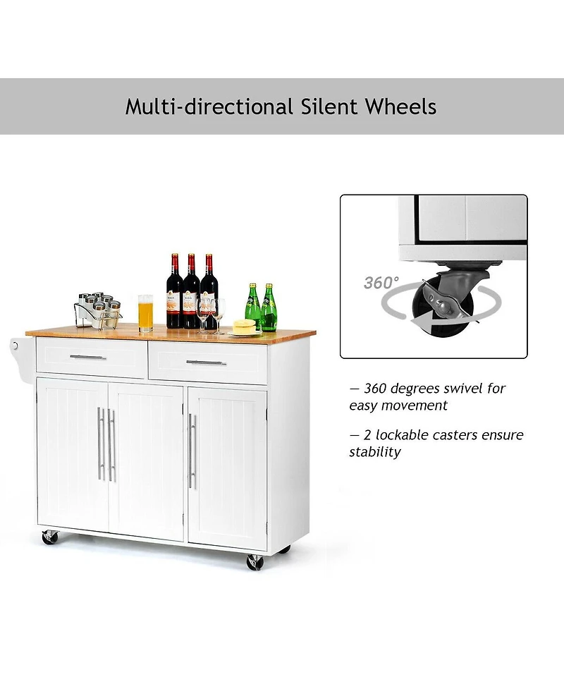 Kitchen Island Cart with Knife Block and Lockable Castors
