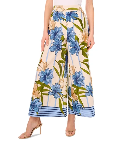 CeCe Women's Printed High-Rise Wide-Leg Pull-On Pants