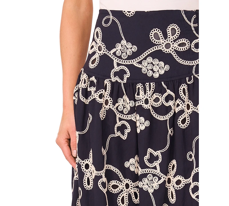 CeCe Women's Eyelet-Embroidered Wide-Waist Midi Skirt