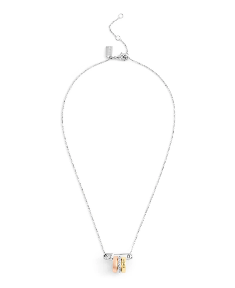 Coach Faux Stone Signature Safety Pin Rondelle Pendant Necklace