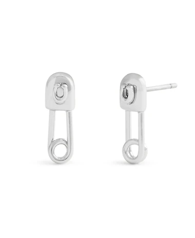 Coach Rhodium Signature Safety Pin Stud Earrings