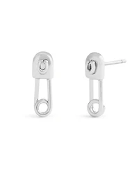 Coach Rhodium Signature Safety Pin Stud Earrings
