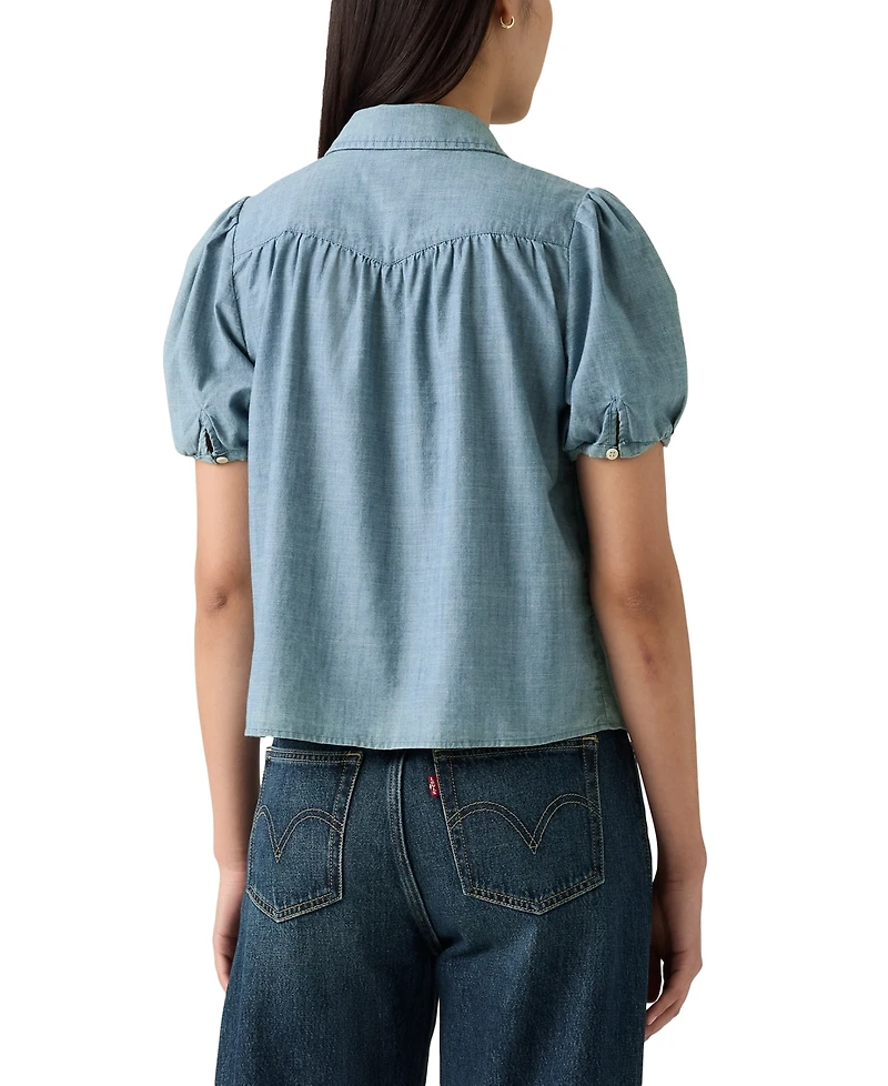 Levi's Women's Lea Printed Puff-Sleeve Slim-Fit Blouse