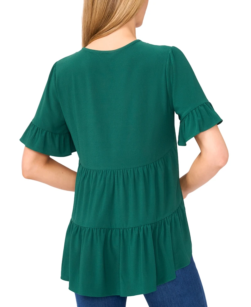 CeCe Women's Ruffled Short-Sleeve Tiered Top