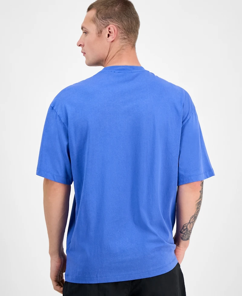 Hugo by Hugo Boss Men's Washed Fanwear Oversized Short Sleeve Crewneck Bull Graphic T-Shirt