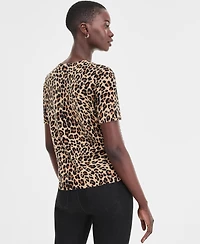 Charter Club Women's 100% Cashmere Leopard-Print Short-Sleeve Sweater, Macy's Exclusive