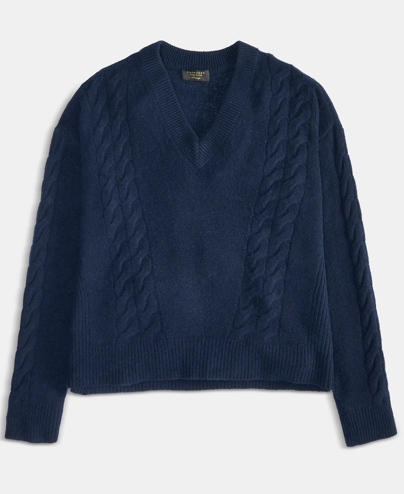 Charter Club Women's 100% Cashmere Placed Cable-Knit V-Neck Sweater, Macy's Exclusive