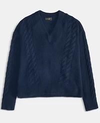 Charter Club Women's 100% Cashmere Placed Cable-Knit V-Neck Sweater, Macy's Exclusive