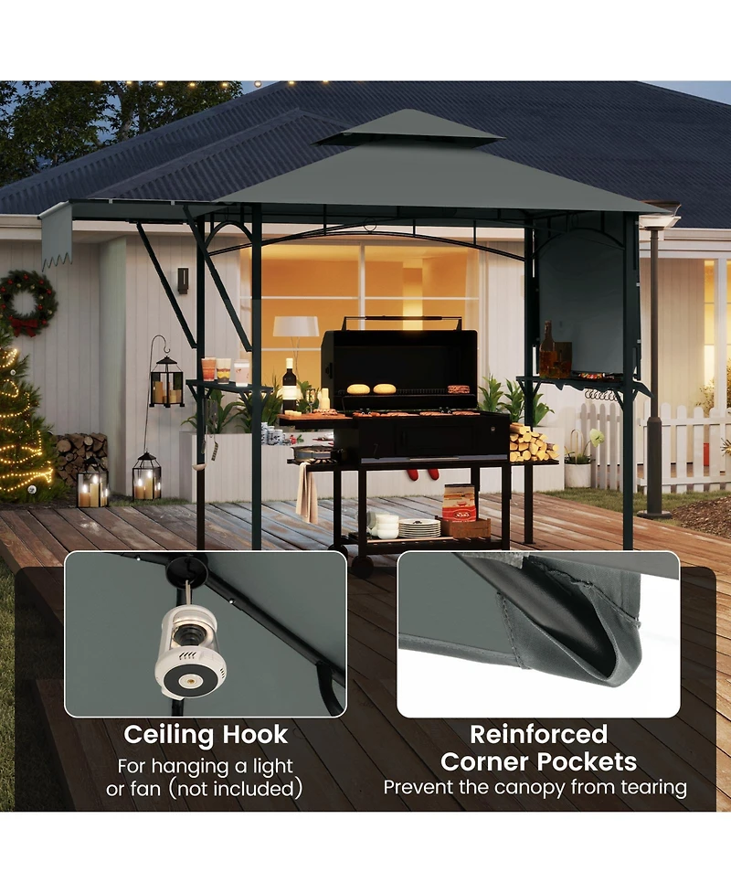 13 x 5 Feet Grill Gazebo with Dual Side Awnings and 2 Shelves Adjustable Shadow