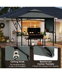 13 x 5 Feet Grill Gazebo with Dual Side Awnings and 2 Shelves Adjustable Shadow