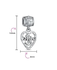 Bling Jewelry Antique Bff Heart Grandma Dangle Charm Bead for Sterling Silver Bracelet