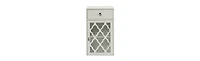 Fret Work Glass Door Cabinet with Decorative Accents and Storage