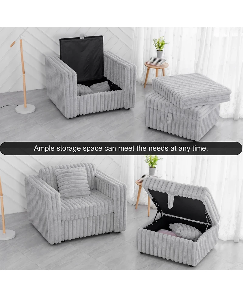 Streamdale 106" Light Gray Sofa with Ottoman Lift - Modern Modular Design