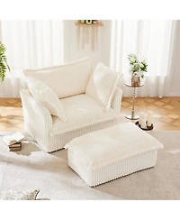 Streamdale Upholstered Armchair with Ottoman (Set of 2) - Cream Corduroy