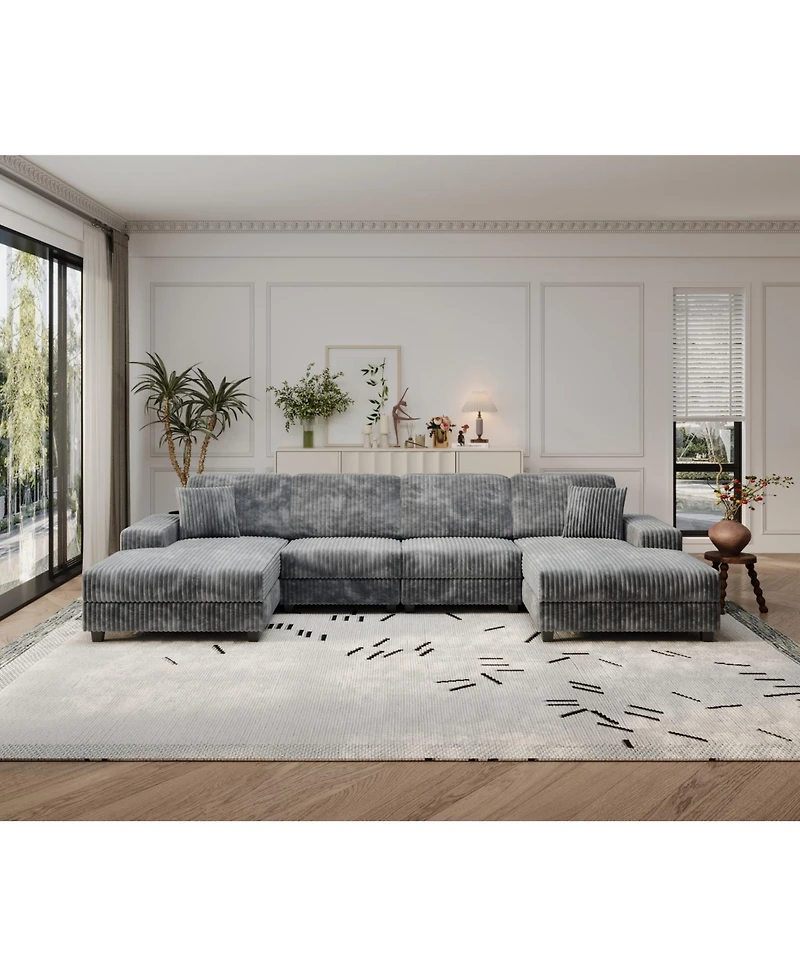 Streamdale Convertible Corduroy Sofa, Large 4 Seat, Living Room Chair, Dark Grey