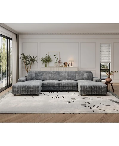 Streamdale Convertible Corduroy Sofa, Large 4 Seat, Living Room Chair, Dark Grey