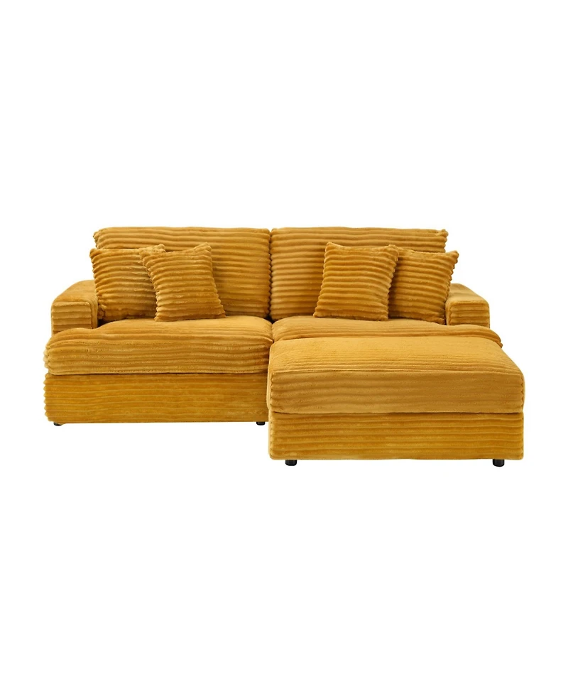 Streamdale 82 inches orange corduroy sofa, storage feet +4 throw pillows, create a living room, office fashion new darling!