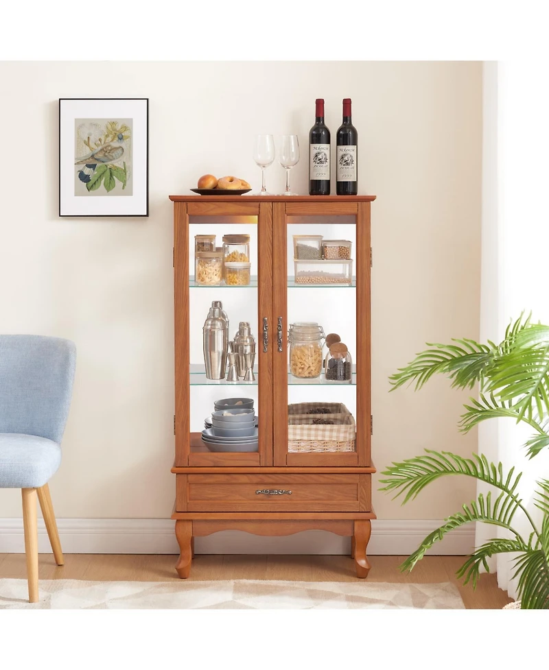 Streamdale Glass Lighted Curio Cabinet with Adjustable Shelves (Oak)
