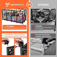 Yescom Mesh Pool Floats Storage Metal Frame Extra Large 12 Wheels Rolling Bin Cart with Blue Mesh Cover Replacement Net