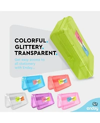 Enday Plastic Pencil Box with Snap Closure Lids Pink, Small Utility Storage Crayon School and Office Supplies Case Organizer, 1 Pc