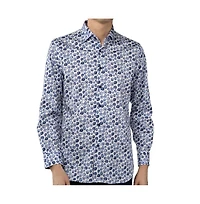 Luchiano Visconti Men's White Multicolor Circular print shirt
