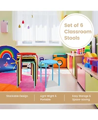 17.5 Inch Set of 6 Portable Plastic Stack Stools with Metal Frame
