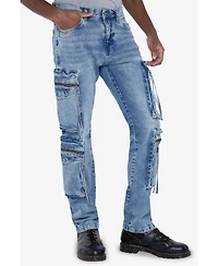 Raw X Men's All Over Zipper Cargo Pocket Straight Fit Fashion Jeans