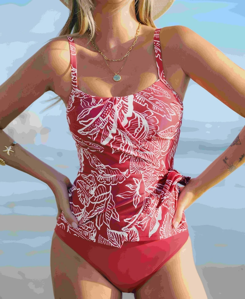 Cupshe Women's Square Neck Adjustable Straps Surplice Side Tie Tankini Sets