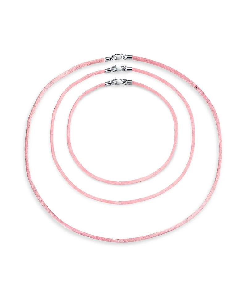 Bling Jewelry Set of 3 Satin Silk Cord Necklaces with Sterling Silver Clasp