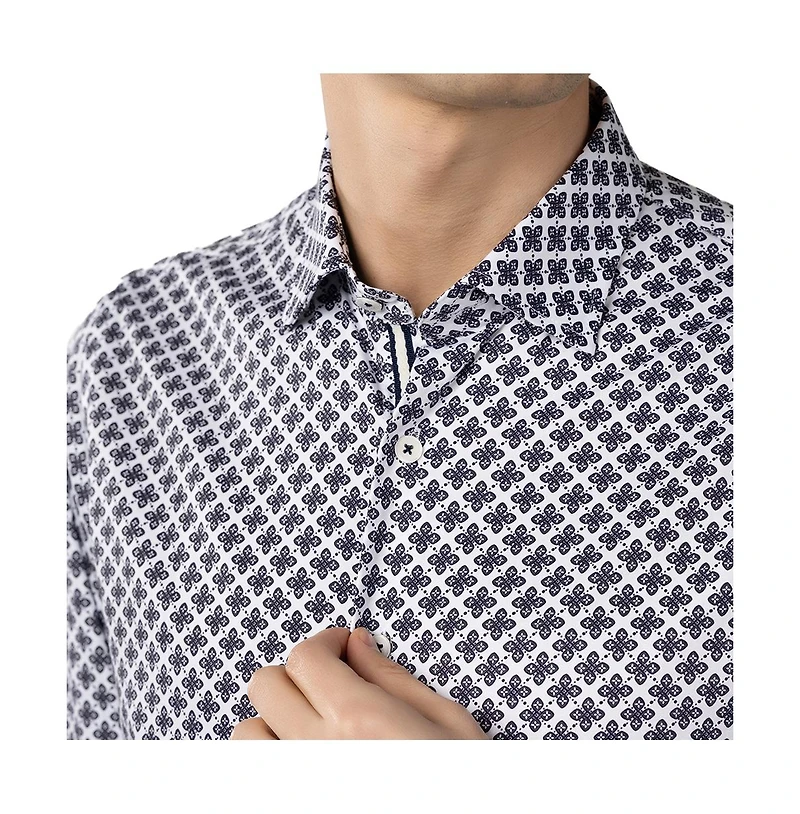 Luchiano Visconti Men's Navy and White Floral Shirt