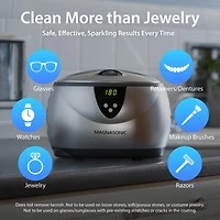 Magnasonic Ultrasonic Cleaner, 20oz Stainless Steel Tank, Digital Timer, 5 Cleaning Modes, w/ 8oz Gem & Jewelry Cleaner Concentrate Solution for All J