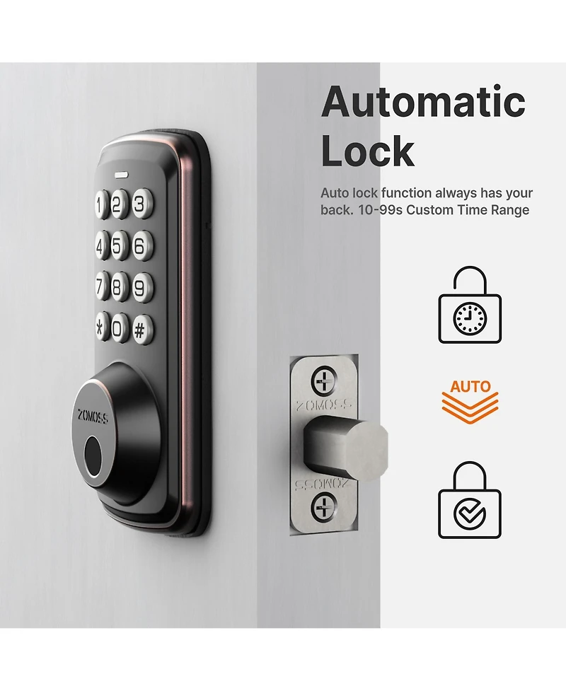 Zachvo Fingerprint Door Lock Keyless Deadbolt, Electric Door Locks with Keypads and Emergency Charging Port