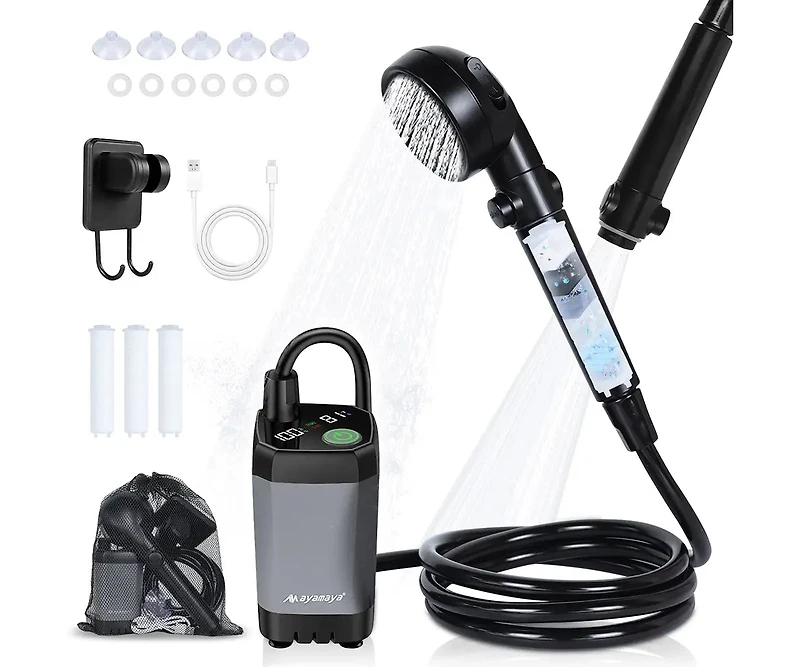 Ayamaya Portable Camping Shower with Rechargeable Battery, Filtered Shower Head, 4 Spray Modes & Led Display – Outdoor Shower for Camping, Hiki