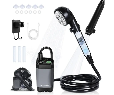 Ayamaya Portable Camping Shower with Rechargeable Battery, Filtered Shower Head, 4 Spray Modes & Led Display – Outdoor Shower for Camping, Hiki