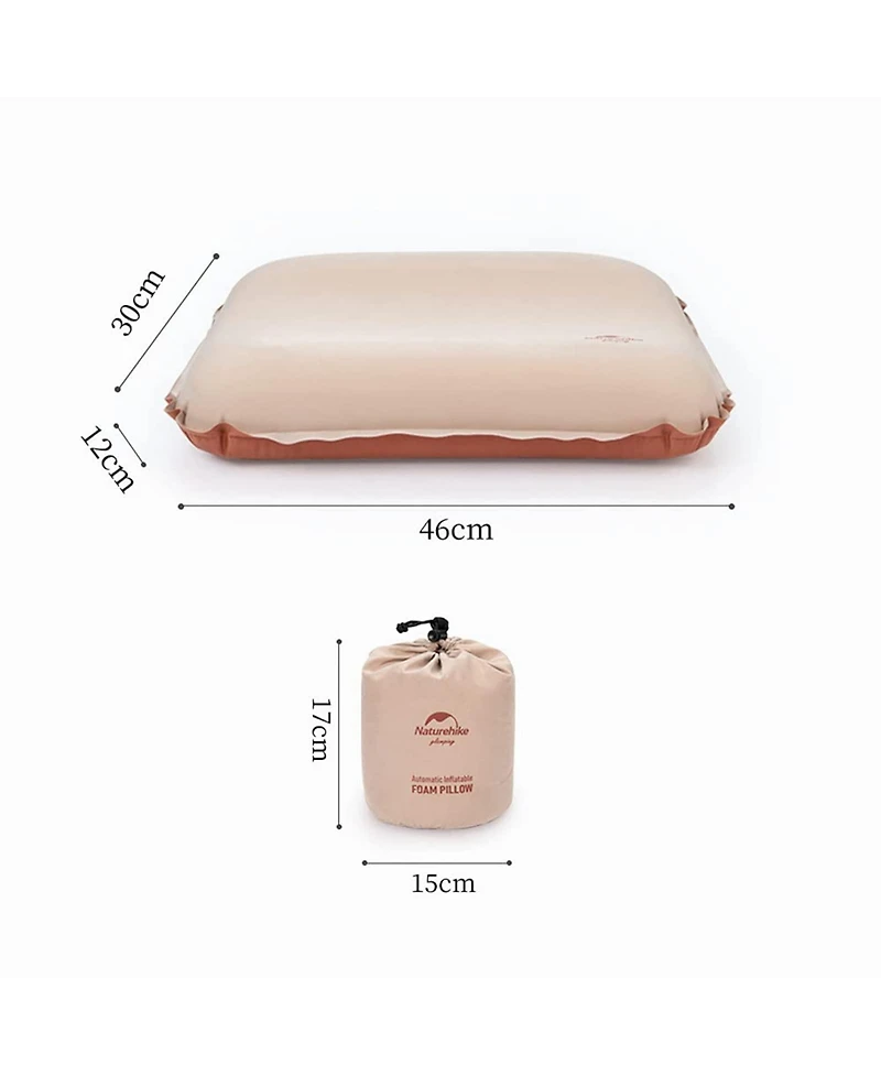 Naturehike Inflatable Camping Pillow - Portable 3D Comfortable Silent Sponge Pillow - Perfect for Camping and Travel (Khaki)