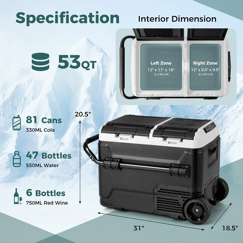 Dual Zone 12V Car Refrigerator for Vehicles Camping Travel Truck Rv Boat Outdoor and Home Use-Black